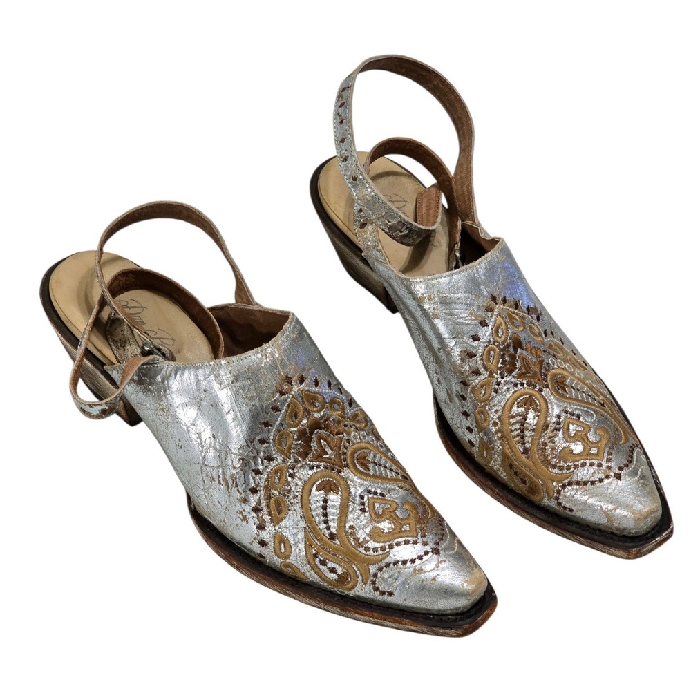 Dan Post Womens Silver Metallic Paisley Embroidered Slingback Mules DP3747 9.5M
